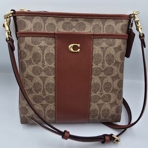 COACH CC533 Kitt Messenger Crossbody Bag Signature Coated Canvas Rust Leather